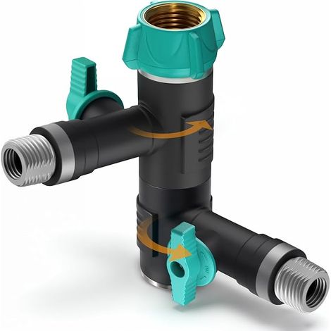 répartiteur d’Eau 2 Voies 3/4" Robinet Double Sortie raccord Tuyau arrosage 360° vannes indépendantes Adaptateur Jardin Tuyau arrosage terrasse (1/5)