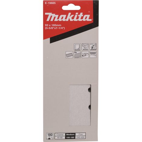 Papier de verre pour ponceuse orbitale Makita E-19685 93x185 mm P180 10 unités