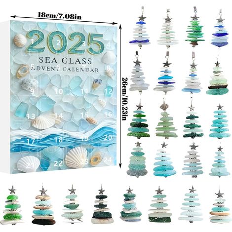 Calendrier de l'Avent en forme de sapin de Noël, style verre de mer, boîte surprise, 24 décorations plates en acrylique à suspendre, coffret cadeau pour le compte à rebours de Noël (1/5)
