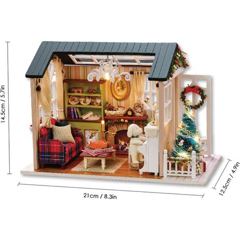 DIY-Weihnachts-Miniaturpuppenhaus-Set, realistisches 3D-Holzminiaturhaus mit Möbeln, LED-Beleuchtung, Geburtstagsgeschenkdekoration für Kinder. (1/5)