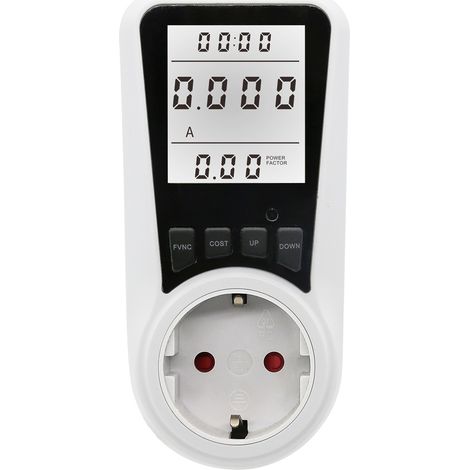 Presa contatore di energia PMB05 con display LCD retroilluminato, 230-250 V, 16 A, bianca, in policarbonato compatto, per il monitoraggio del consumo di elettricità. (1/5)