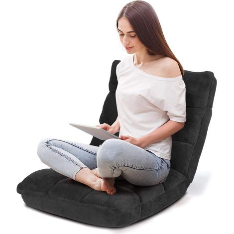 COSTWAY Sofá Perezoso Sofá Plegable Respaldo Ajustable 14 Posiciones Silla de Dormitorio Sala de Estar Negro (1/5)