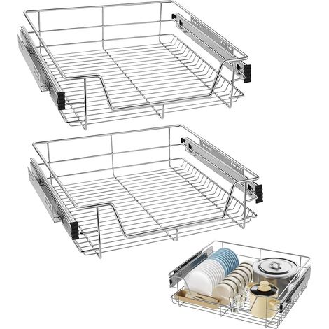 Tiroirs télescopiques 2 x 60 cm - Tiroirs de cuisine - Panier de rangement avec système de rails pour armoire de cuisine, étagère de cuisine (1/5)