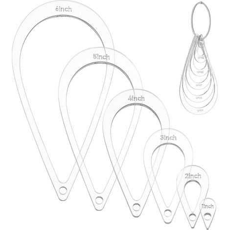 6 Pcs Gabarit de Matelassage de Larme, 6 Tailles Modèle de Matelassage en Acrylique avec Anneaux à Charnière de Reliure Pochoirs de Couture pour Patchwork Matelassage Décoration Scrapbooking (1/5)