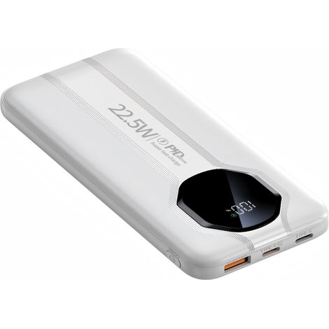 Batterie externe de 10 000 mAh et puissance de 22,5 W : câble intégré, affichage numérique intelligent, 5 ports de sortie, charge rapide.
