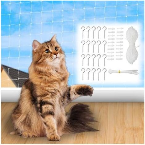 Filet Chat Balcon, 10 x 3 m, sans perçage, avec Corde d'installation et Accessoires, adapté aux balcons, terrasses, fenêtres et clôtures (1/5)