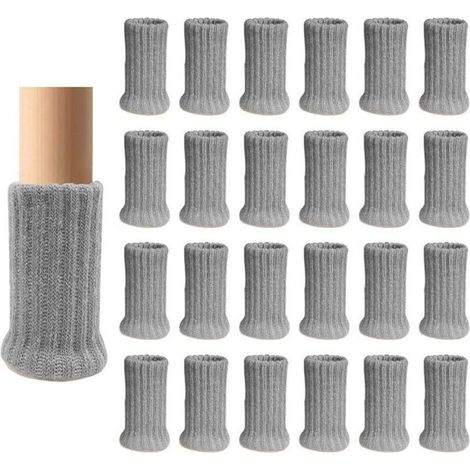Lot de 24 chaussettes de chaise,Gris, double tricot épais pour pieds de chaise, pieds antidérapants, protègent le sol