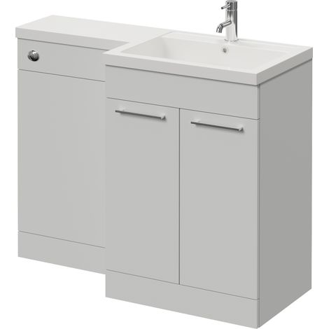Napoli 460 Gloss Grey Pearl 1100mm 2 Door Vanity Unit Toilet Suite with Right Hand Square Lucia Basin - 1100mm - Chrome 160mm HandleWithout Kingston Toilet Pan