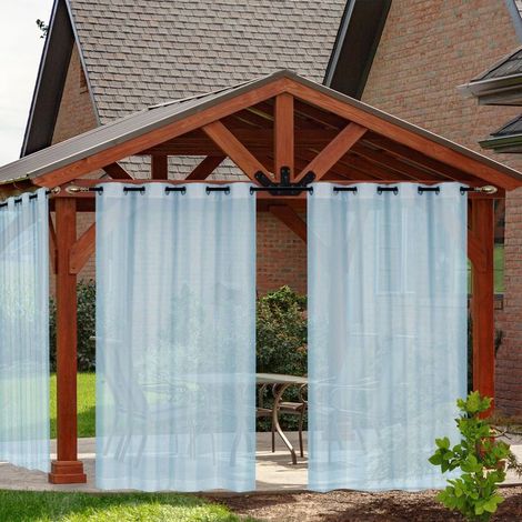 Rideaux de terrasse extérieurs, rideaux en tulle imperméables avec œillets pour décoration de jardin de terrasse, lot de 1, bleu, 132x274 cm (1/5)