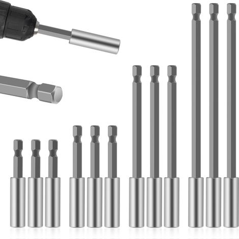 Lot de 12 rallonges porte-embouts (60/75/100/150 mm) Porte-embout magnétique puissant pour visseuse sans fil, perceuse et visseuse à percussion, rallonge à tige hexagonale à changement rapide 1/4" (1/5)