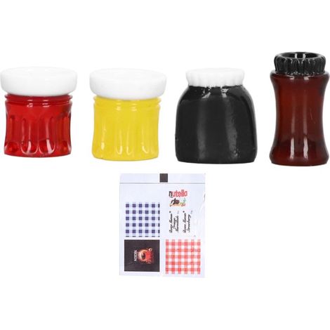 4 pots de confiture miniature en résine 1:12, décoration réaliste pour cuisine de maison de poupée (1/5)