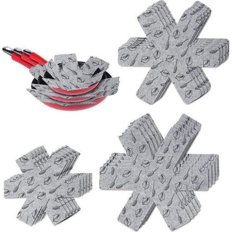 15 Coussinets de protection, 3 tailles, feutre séparateur ajustable, pour casseroles et poêles, cuisine (1/4)