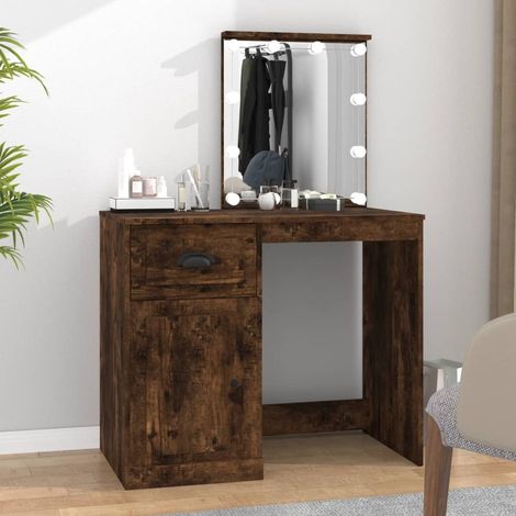 Coiffeuse,Table de Maquillage Moderne avec LED chêne fumé 90x50x132,5 cm bois d'ingénierie -BV57454 (1/5)