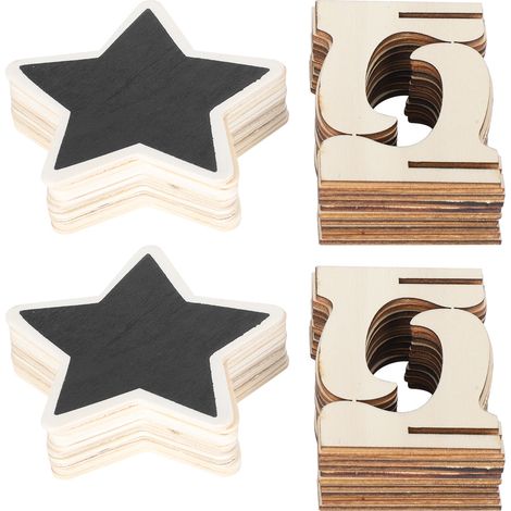 Lot de 2 Ardoises Bois Mini Panneaux Signalétique Étoile à 5 Branches Déco Table Noir (1/5)