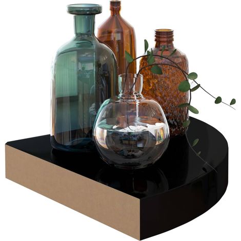 Étagère d'angle flottante Noir brillant 25x25x3,8 MDF (1/5)