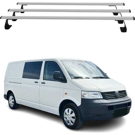 OMAC Heavy Duty Dachträger Querträger kompatibel mit VW T5 T6 T6.1 Transporter Multivan Caravelle 2003-2024 – 3 Stangen – Stahl Silber (1/5)