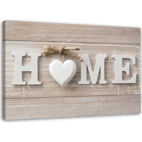 Tableau sur toile Coeur Bois Home Shabby Beige 90x30 (1/5)
