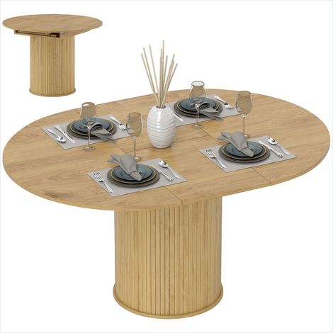 Table à manger ronde extensible effet bois naturel 110-150 cm 6-8 personnes style campagne (1/5)
