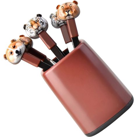 Gabel- und Besteckset mit Cartoon-Tiermotiven, Edelstahl, leicht, tragbar, braun