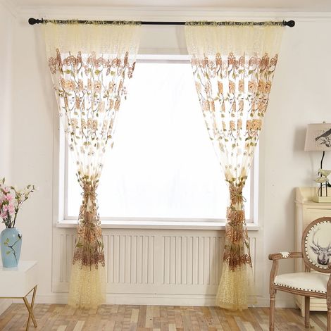 Voile - Rideau Transparent - Pour Fenêtre ou Porte - 200 cm x 100 cm - 1 Pièce (1/4)