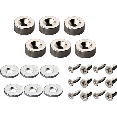 6 PièCes Aimants En NéOdyme 3 Kg Force 12 X 5mm Avec Trou Et Capsule,Aimant En Pot Fraisé Avec Vis Et 6 Coussins En Acier,Aimants Puissant Pour Porte, Garage,Tente,Cuisine (1/5)