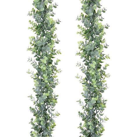 Guirlande d'eucalyptus artificiel, lot de 2 vignes artificielles suspendues, feuilles d'eucalyptus, décoration murale d'arche, 1,8 m/pièce, protection UV, intérieur et extérieur (1/5)