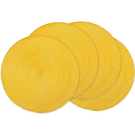 Lot de 4 Sets de Table Ronds tressés de 38,1 cm pour Tables de Salle à Manger, tissés naturels, résistants à la Chaleur (Jaune, 4)'Jaune 15 inches set of 4'Jaune'15 inches set of 4 (1/5)