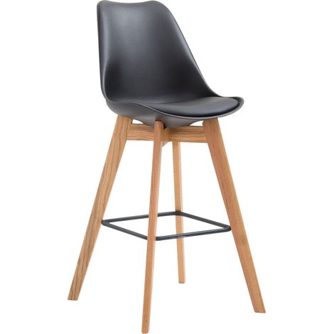 Tabouret de bar x1 style scandinave avec assise en plastique et PVC noir et structure en bois naturel 100005715 (1/5)