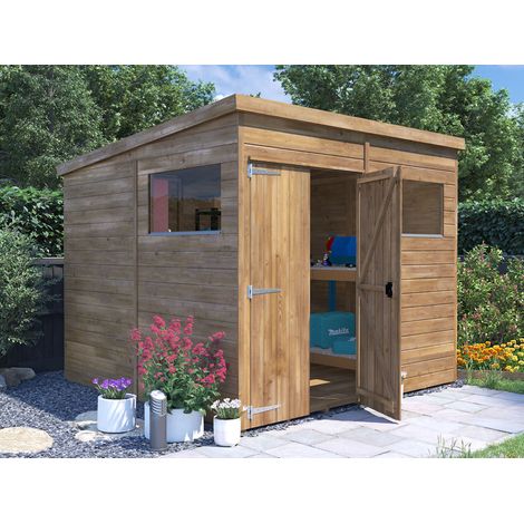 Dunster House Wooden Shed 8x8ft (2.4x2.4m) – 15mm Tongue & Grove Walls, Pent Roof, Premium Roofing Felt Included, Window, Fully Pressure Treated Garden Storage, Overlord Modular (1/5)