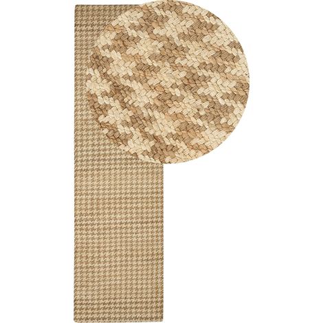 Tappeto da corridoio in iuta beige intrecciato a mano con motivo seghettato 80 x 300 cm Araptepe