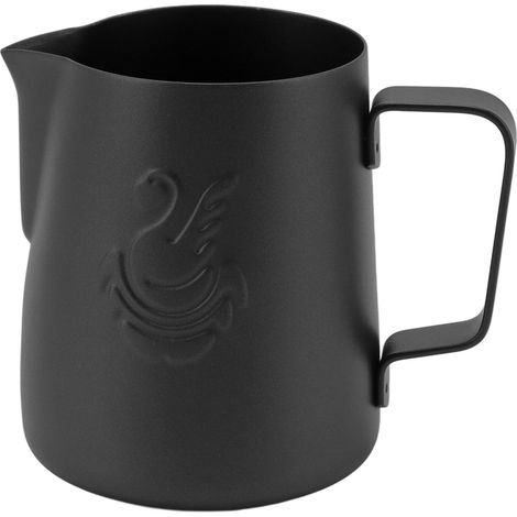 Pitcher à lait inox 304 420ml noir pour mousseur à lait et café, idéal pour barista et mousse à café. (1/5)