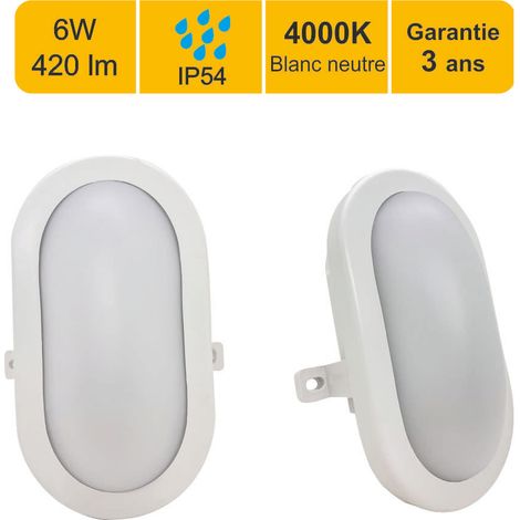 Hublot d'extérieur LED ovale IP54 6W 420lm 4000K (blanc neutre) - garantie 3 ans (1/5)