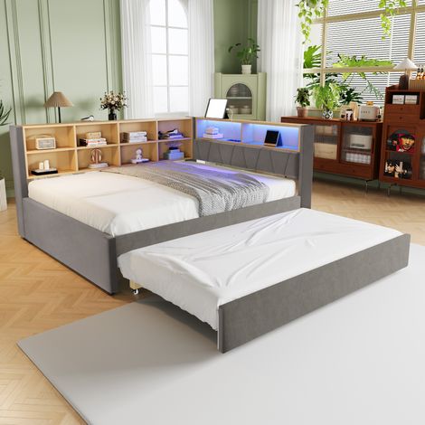 Canape convertible 140x200 avec lit gigogne gris HAVRYA (1/5)