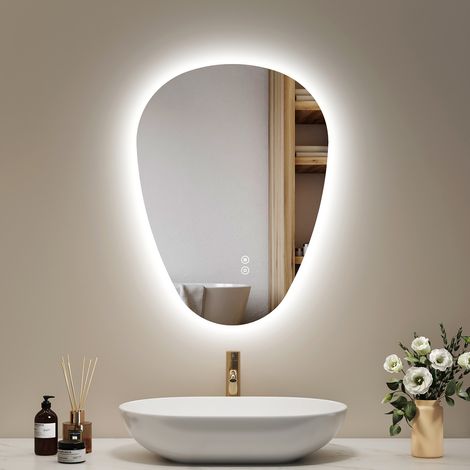 EMKE LED Badspiegel 45x60cm Unregelmäßig Wandspiegel 3 Lichtfarben Dimmbar Anti Fog Touch Schalter Auto Off Funktion