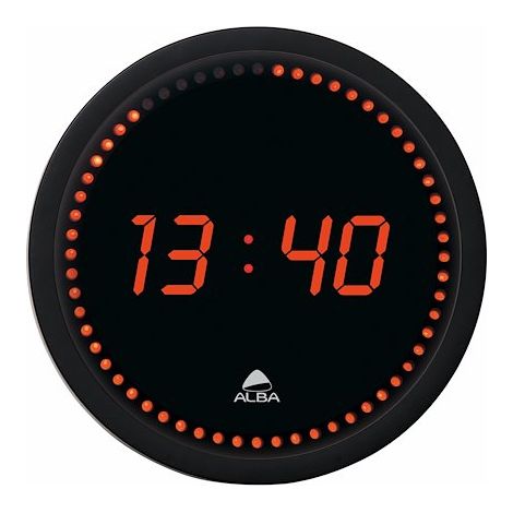Horloge LED ronde 30 cm – Affichage heures, minutes et secondes – Cadre plastique noir – Lentille en verre – Fonctionnement sur secteur (1/6)