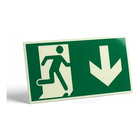 Emergency Exit Sign Down Arrow  This solid aluminium panel with adhesive is photoluminescent (1/5)