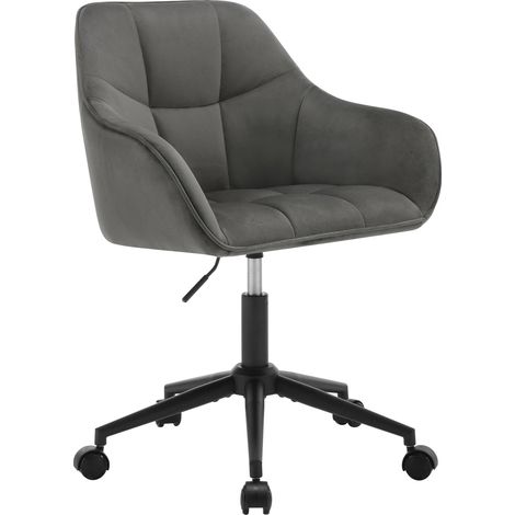 Silla de oficina giratoria de terciopelo gris oscuro con altura ajustable y ruedas (1/5)