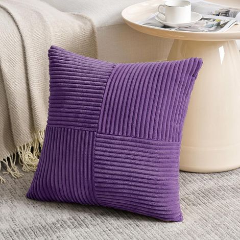 Lot de 1 Boho Housse de Coussin 35x35 Violet,à Motif Croisé Decoration Housses de Coussin en Velours Côtelé,Douillet Taie d'oreiller Housse Coussin Moderne pour Canapé Chambre Chaise Lit