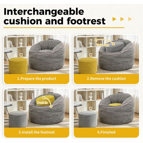 Fauteuil ergonomique incurvé avec poche de rangement amovible et pouf cylindrique assorti pour un confort domestique moderne(HA) (1/5)