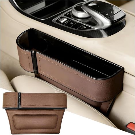 Autositz-Lückenfüller, Aufbewahrungsbox, Getränkehalter-Verlängerung, Konsolennahtfüller, Vordersitz-Organizer, Handy, Schlüssel, Brille, Universal, Braun (1/5)