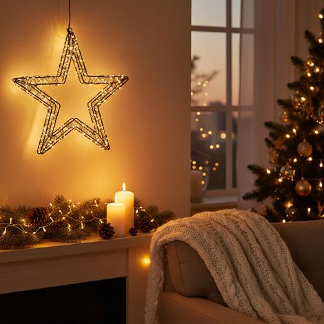 Stella in filo metallico con luci LED color bianco caldo per decorazioni natalizie -Medium h 56 cm (1/5)