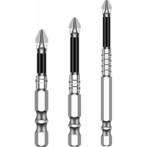 Set of universal precision, non-slip magnetic screwdriver bits for most electric drills and impact wrenches: 50mm + 70mm + 90mm (1/5)