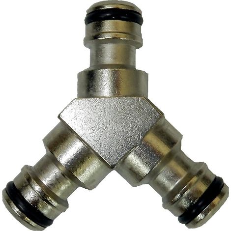 Raccord YC 3 voies laiton nickelé raccordement de 3 tuyaux d'arrosage 1 arrivée 2 sorties raccords rapides standards - FAUQUET