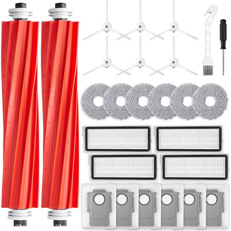 26 Stück Zubehörset für Roborock Qrevo S/Qrevo Pro/Qrevo Maxv Saugroboter, Ersatzubehör 2 Hauptbürste 6 Wischpad 6 Staubbeutel 6 Seitenbürste 4 Filter 1 Reinigungsbürste 1 Schraubendreher (1/5)