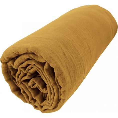 Drap Housse gaze de coton 140x190cm Gaia Safran