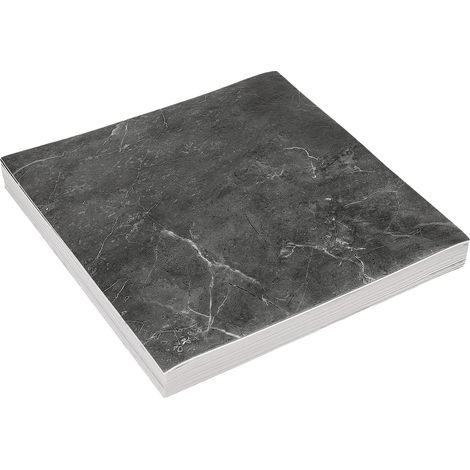 HAUTOUR Lot de 32 autocollants pour carrelage de sol en PVC pour salon, chambre à coucher, salle à manger, cuisine, buanderie, 30 x 30 cm, noir, (1/5)
