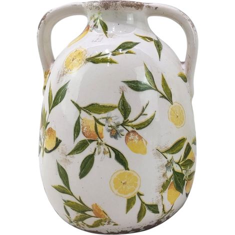 Grande vaso decorativo in ceramica con limoni in stile mediterraneo
