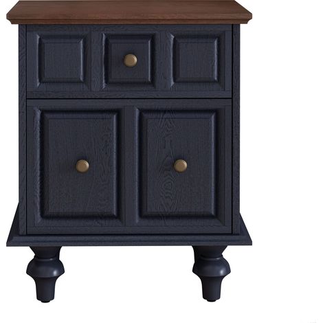 Table de chevet vintage 52 cm avec 2 tiroirs et pieds colonne style romain, en bois massif, pour chambre ou salon, bleu foncé