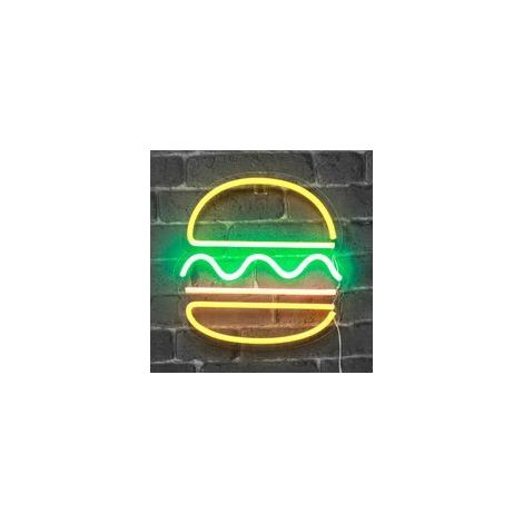 Néon Hamburger 30 cm - Lampe Murale LED avec Prise et Interrupteur On/Off - Décoration pour Chambre Enfant ou Déco (1/5)