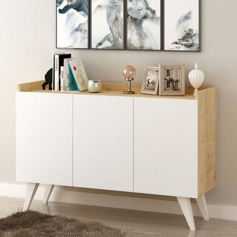 Aparador con tres puertas en roble y blanco 120x62H cm - Cok (1/5)
